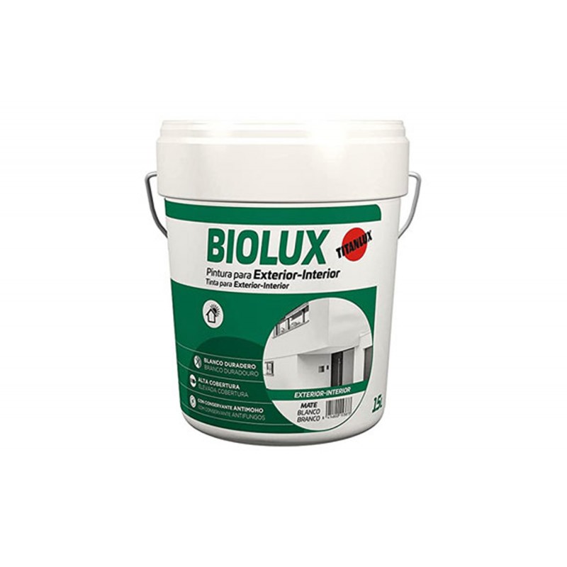 PINTURA PLASTICA EXTERIOR INTERIOR BIOLUX MATE 4 L BLANCO TITAN PINTURA PLASTICA EXTERIOR INTERIOR BIOLUX MATE 4 L BLANCO TITAN